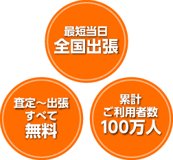 最短当日全国出張 査定～出張すべて無料 買取実績100万人